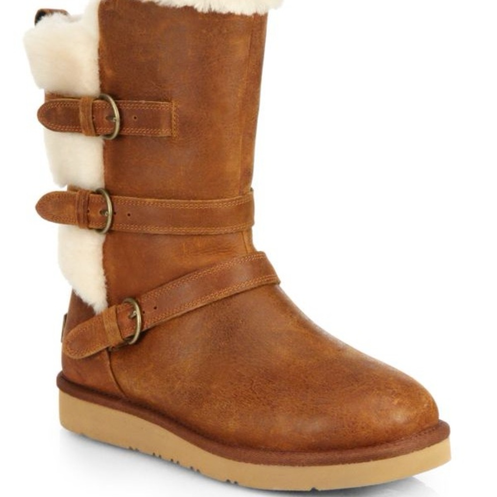 UGG Becket Leather & Shearling Mid-Calf Boots Size 8